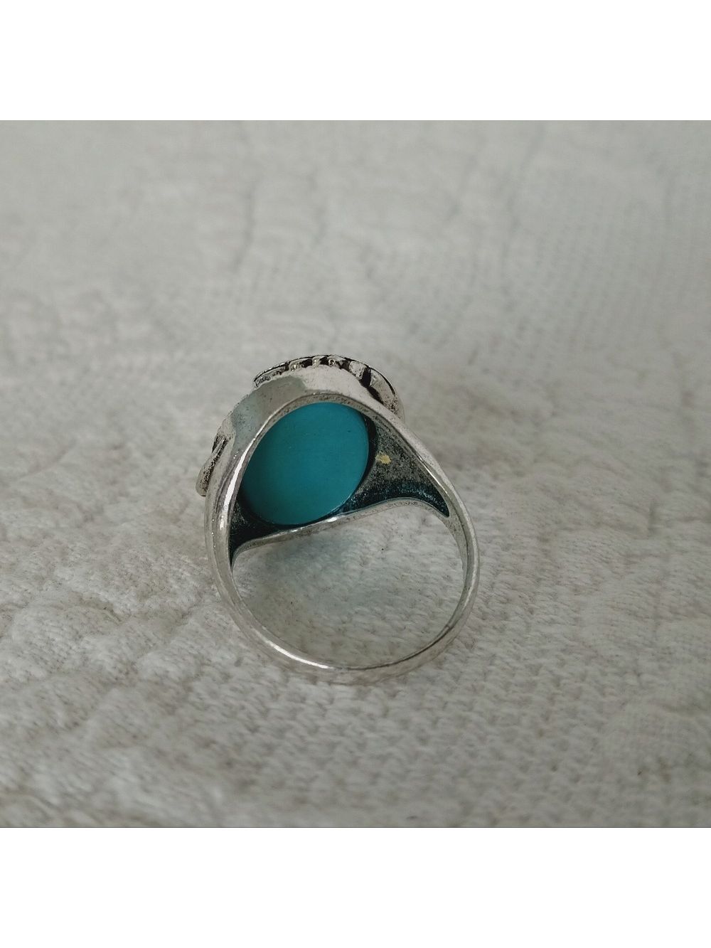 Turquoise Silver Leaf Cocktail Ring Stone Southwest Western Large Nature Size 10 - Picture 7 of 7